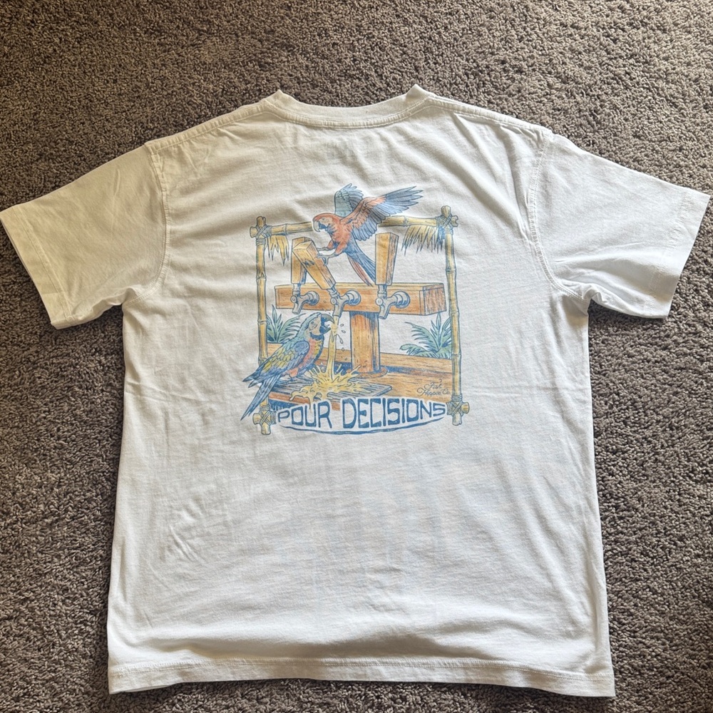 Brand New Fish Hippie Men’s White Graphic Tee with Colorful Parrot Print